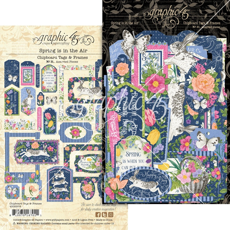 Graphic 45 Spring is in the Air Chipboard Tags & frames
