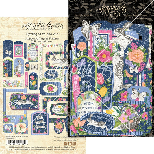 Graphic 45 Spring is in the Air Chipboard Tags & frames